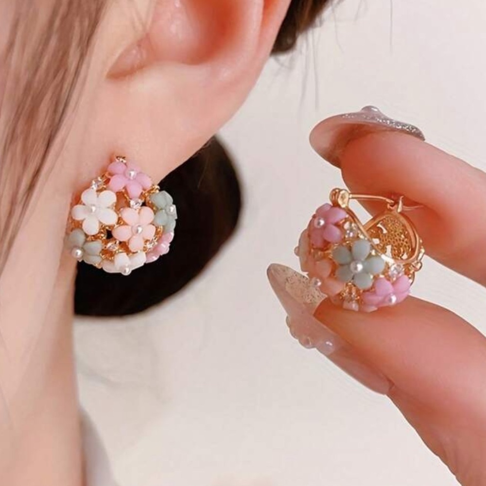 Pastel Floral Hoop Earrings